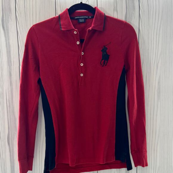 POLO RALPH LAUREN Rugby Polo Shirt Medium  Men's #3 Big Pony Logo RedLong Sleeve - Picture 1 of 7